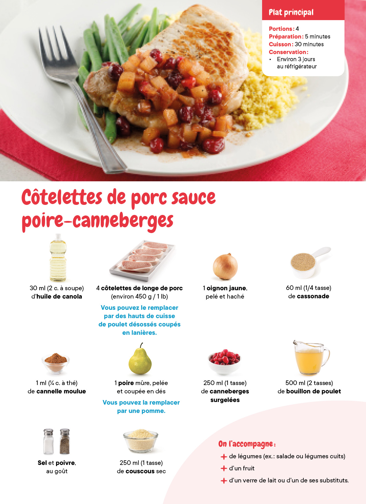 Cotelettes Porc Sauc Poire Canneberges