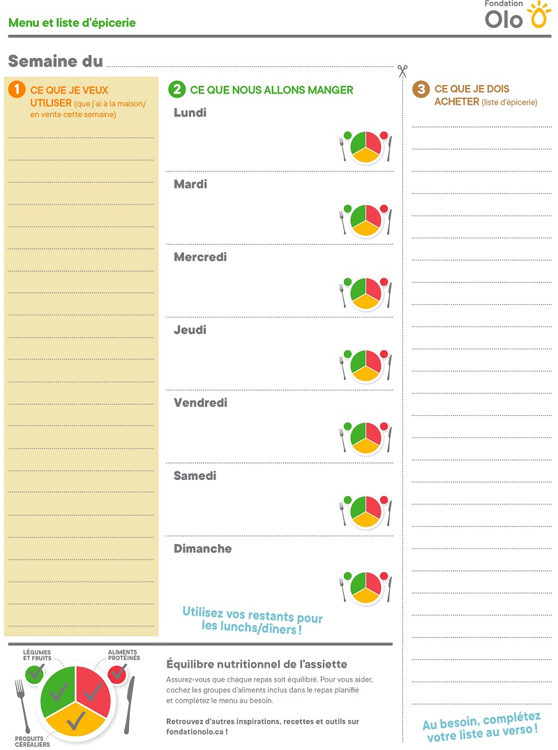 Fondation Olo Planificateur Outil Menu Liste Epicerie